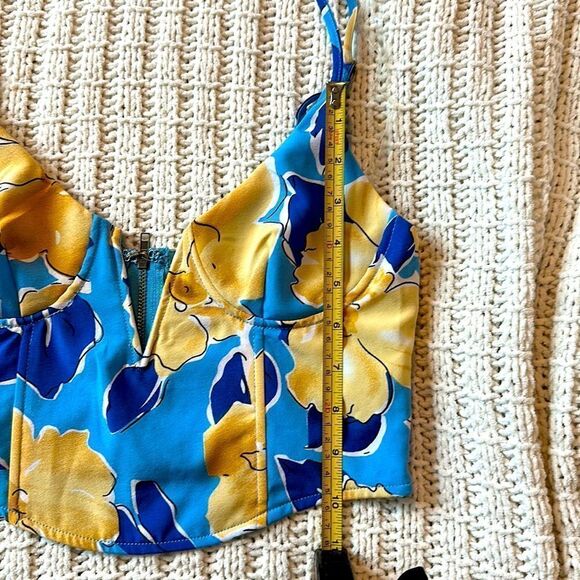 NWOT L.A. Hearts Pacsun Notched Neck Corset Cropped Top XS Floral Tropical - Picture 5 of 10